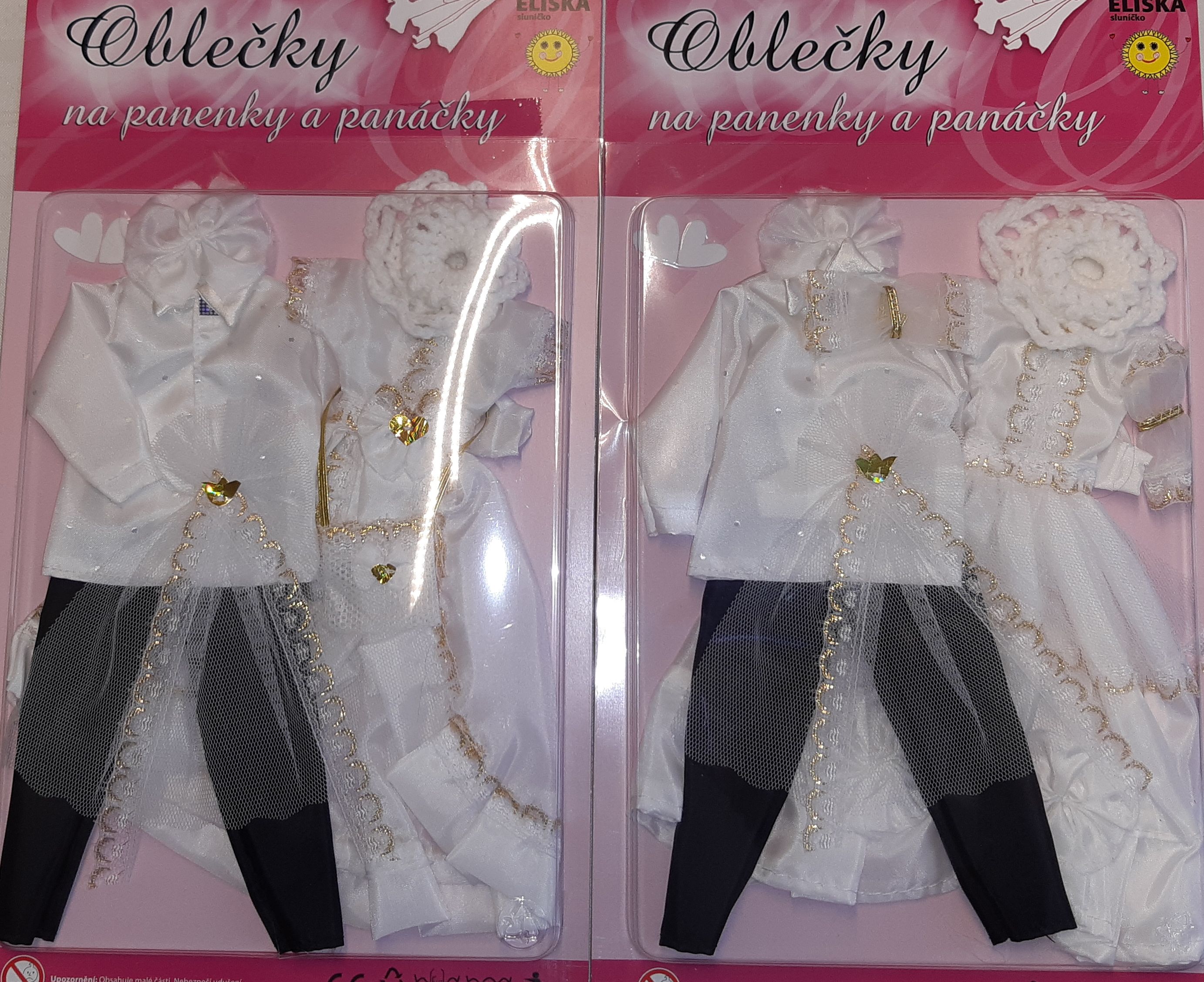 Šaty / oblečky na panenku - Ken+Barbie - svatební - blistr velký