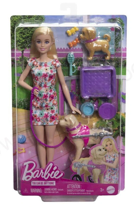 Barbie Panenka a pejsek s invalidním vozíčkem HTK37