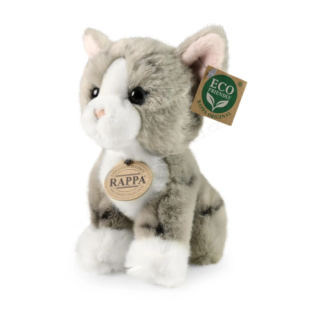 Plyšová kočka šedá sedící 18 cm ECO-FRIENDLY
