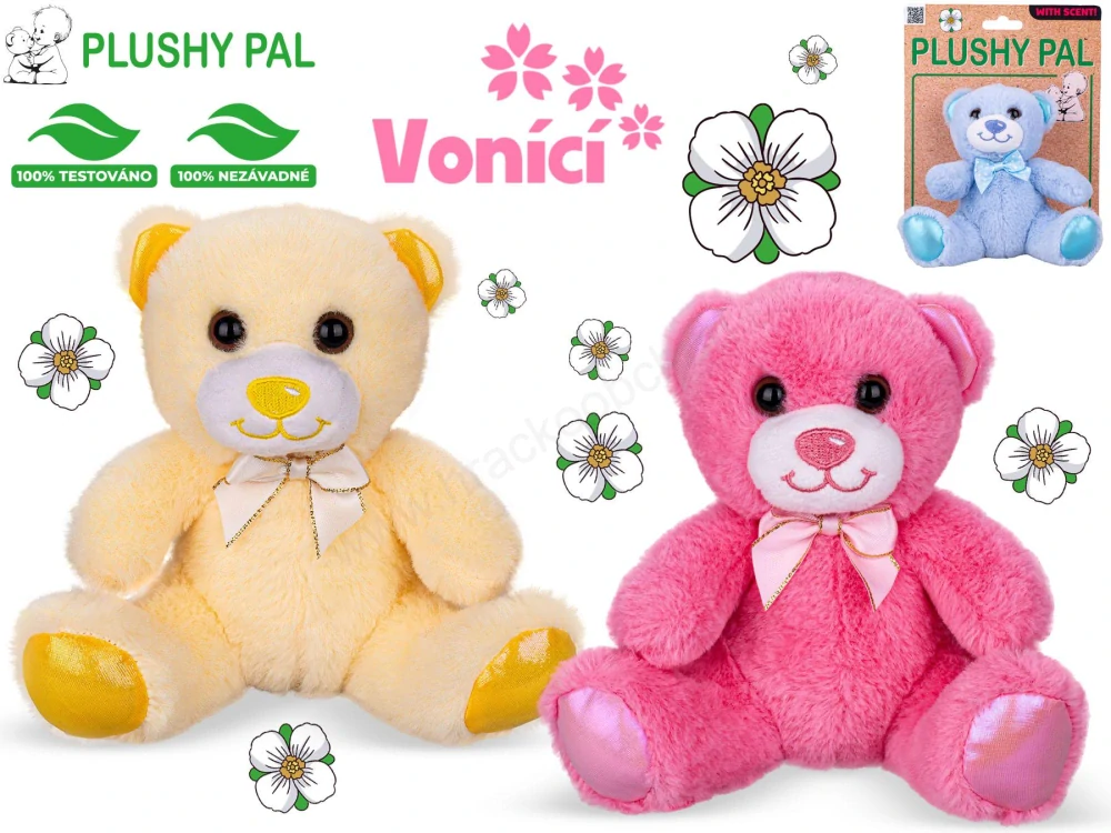 Plushy Pal medvídek plyšový 15 cm sedící s mašlí vonící(3 druhy)