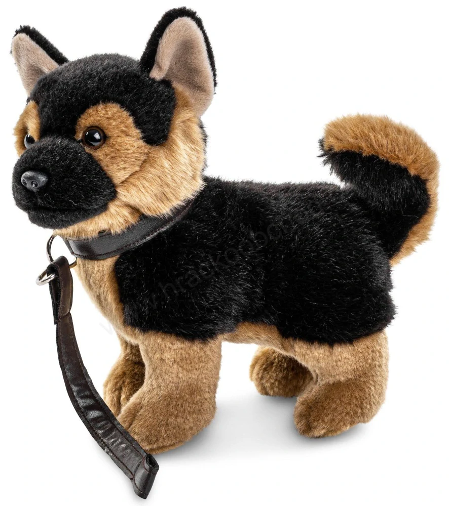 Plyšový pes vlčák / německý ovčák 25 cm, s vodítkem 