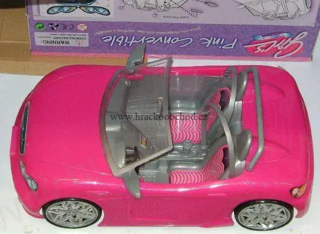 Třpytivě růžové auto pro panenky typu Barbie