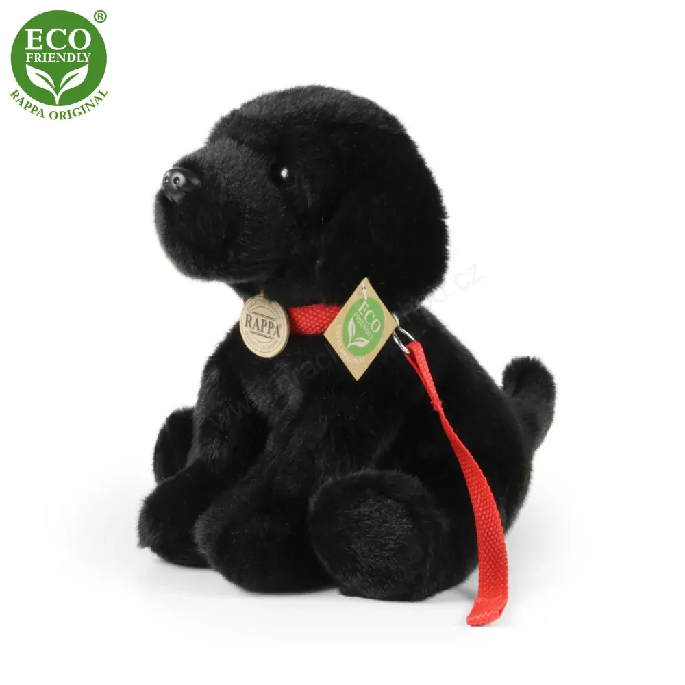 Plyšový pes labrador černý s vodítkem 28 cm ECO-FRIENDLY
