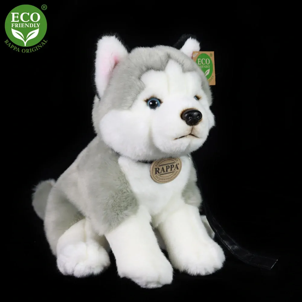 Plyšový pes husky sedící s vodítkem, 28 cm ECO-FRIENDLY