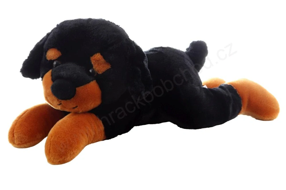 Plyšový pes tmavý ležící rotvajler 40 cm