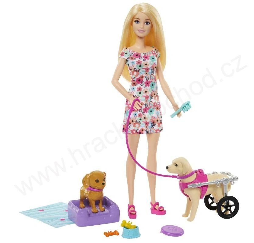 Barbie Panenka a pejsek s invalidním vozíčkem HTK37