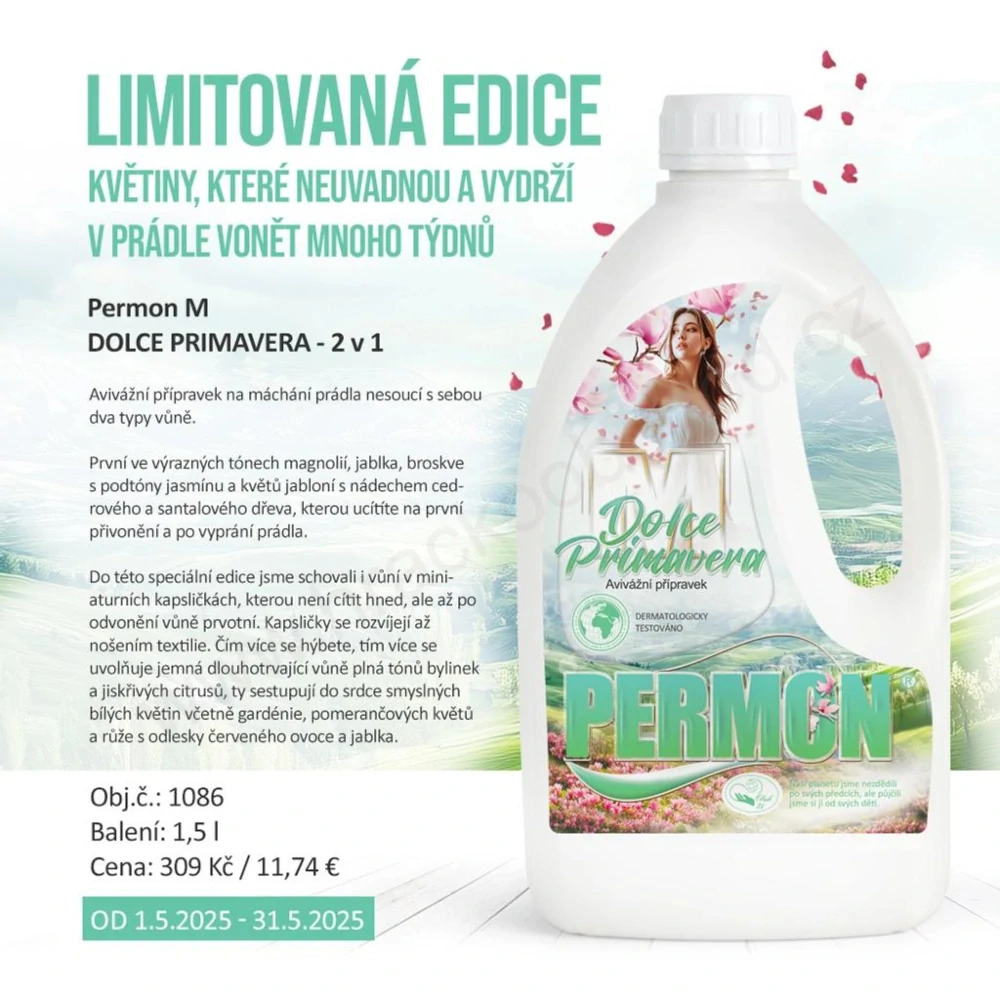 PERMON M – DOLCE PRIMAVERA 2v1 – avivážní přípravek na máchání prádla 1,5 l * LIMITOVANÁ EDICE*