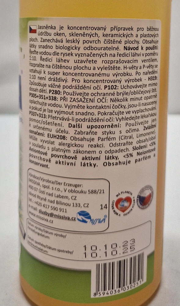 JASNĚNKA - ekologický přípravek na údržbu oken 