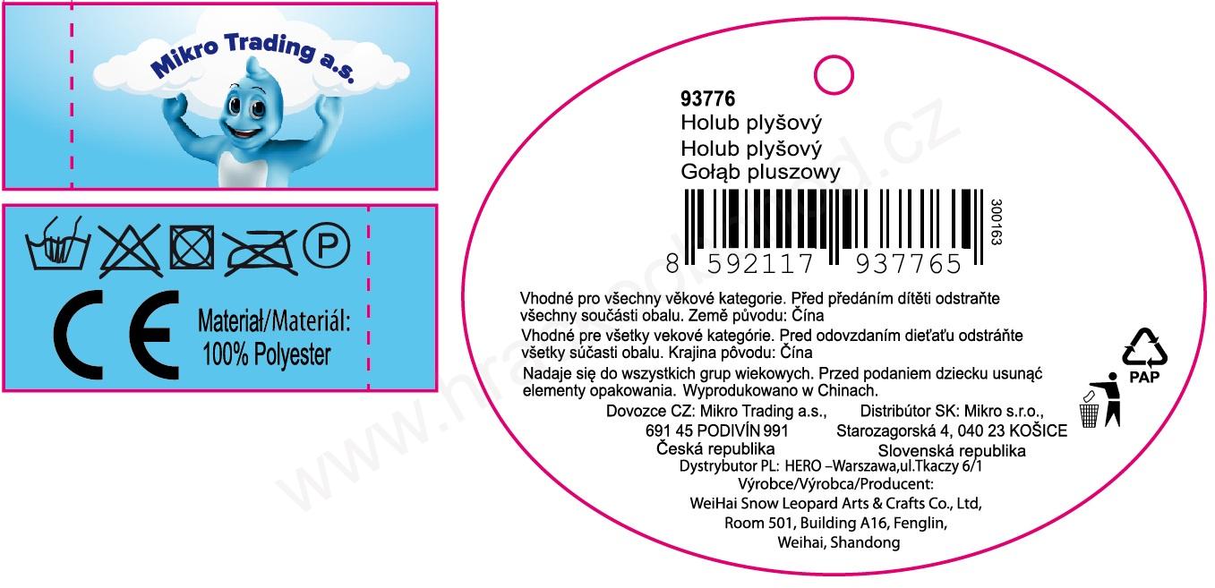 Plyšový holub šedý 22 cm