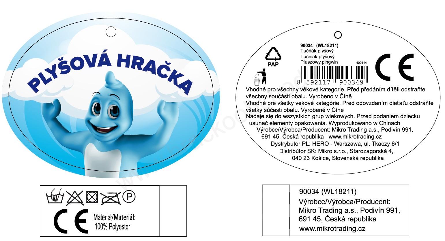 Plyšový tučňák v krabičce (růžový / modrý) 15 cm