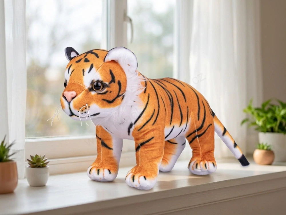 Plyšový tygr hnědý indický, stojící 35 cm