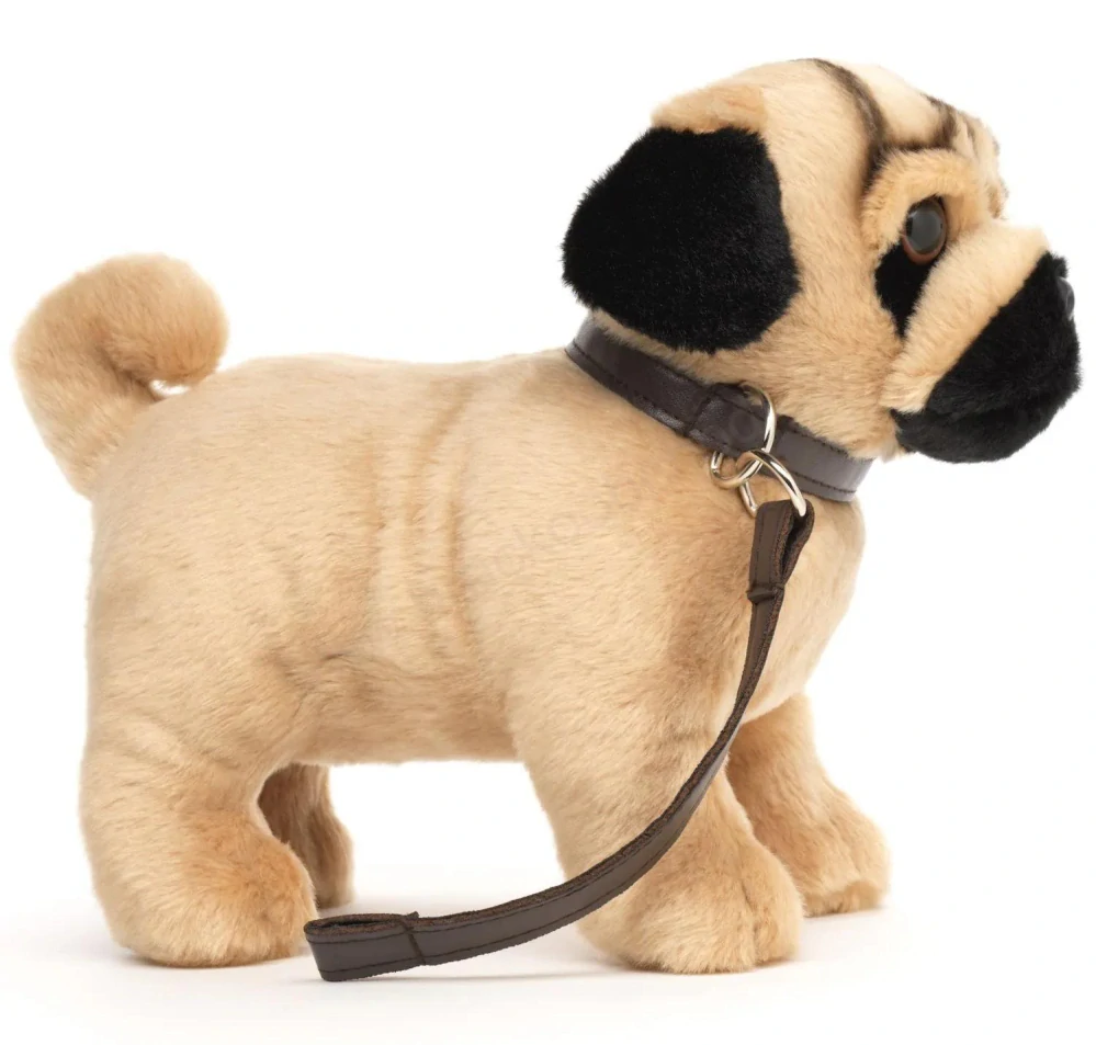 Plyšový pes mops 26 cm s vodítkem - ECO-FRIENDLY