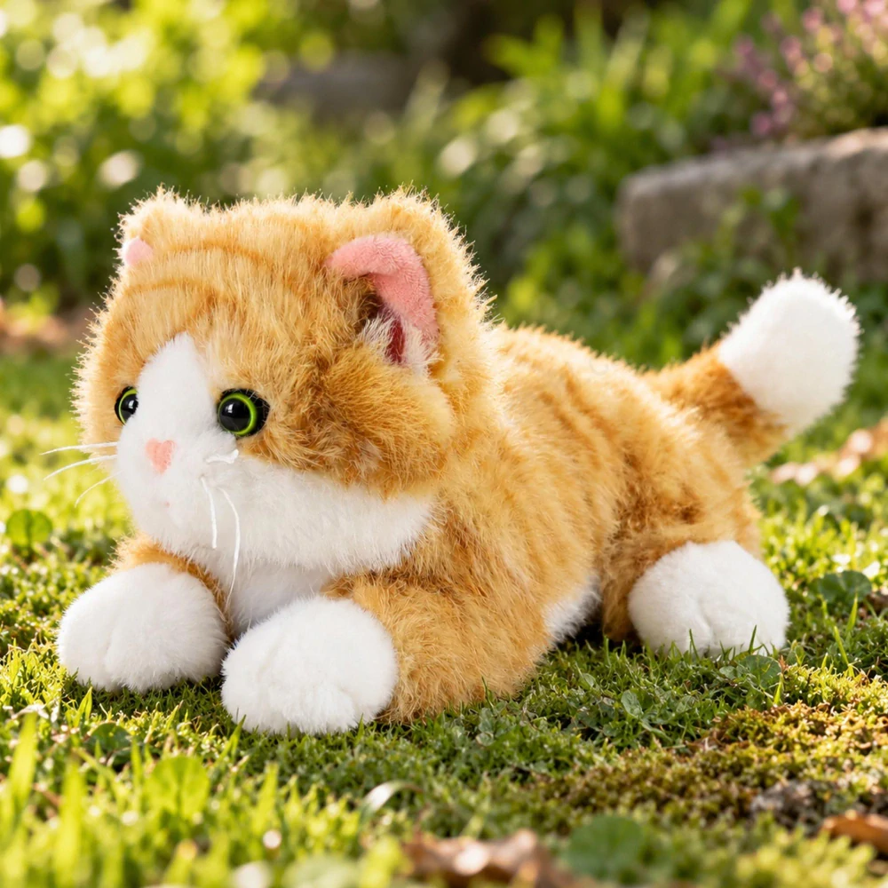 Plyšová kočka ležící zrzavobílá mourovatá 22 cm ECO-FRIENDLY PLUSH WORLD