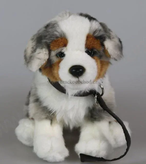 Plyšový pes - AUSTRALSKÝ OVČÁK 27 cm, s vodítkem