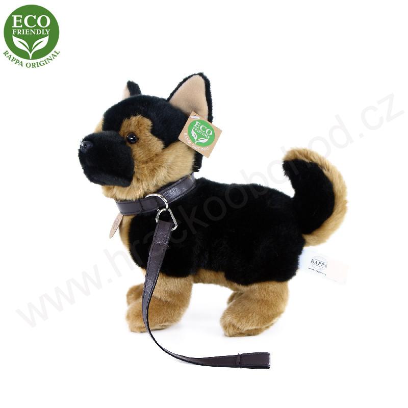 Plyšový pes německý ovčák, vlčák, s vodítkem, vlčák 23 cm