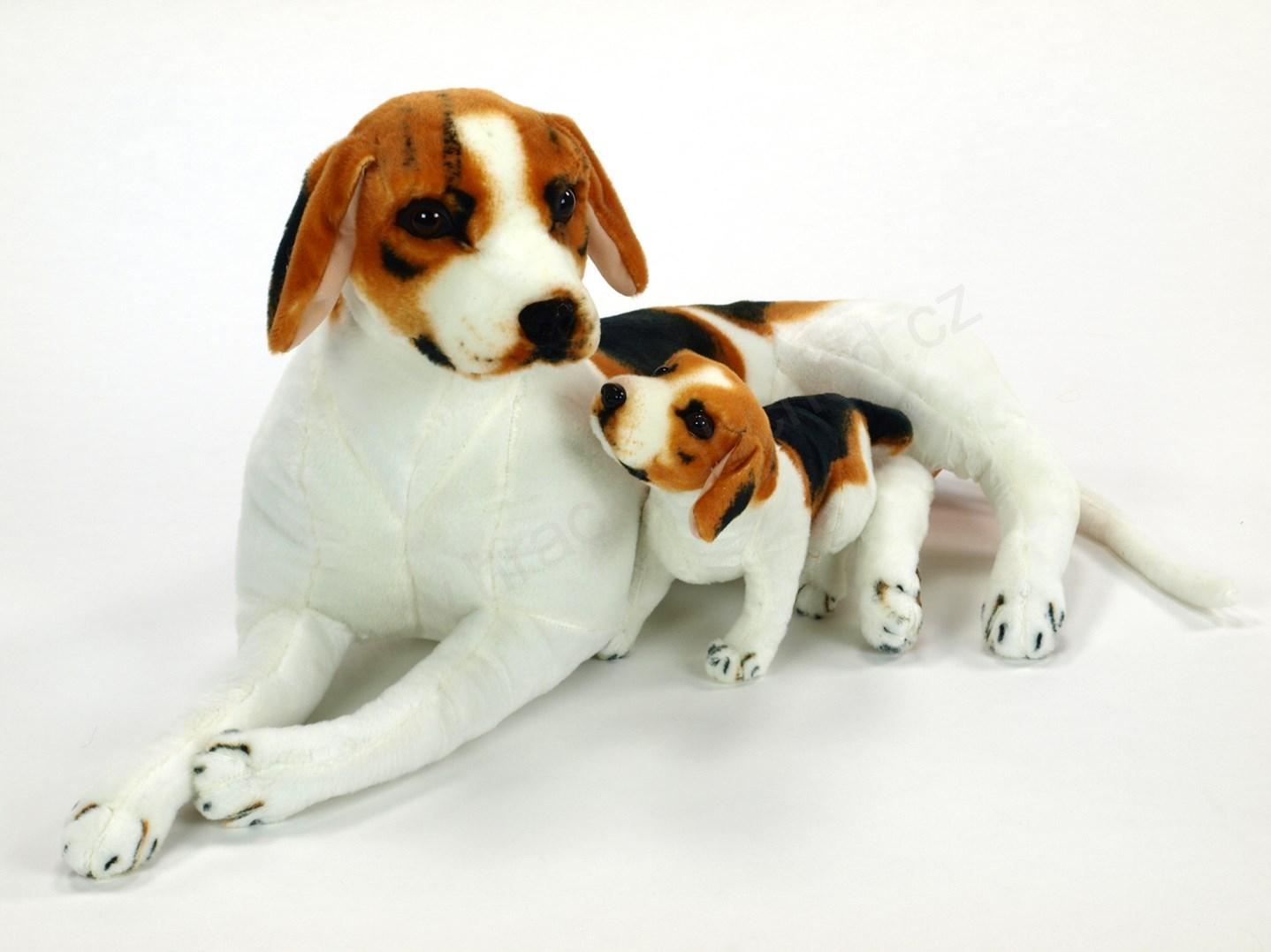 Plyšový pes bígl se štěnětem (78 cm + 36 cm)