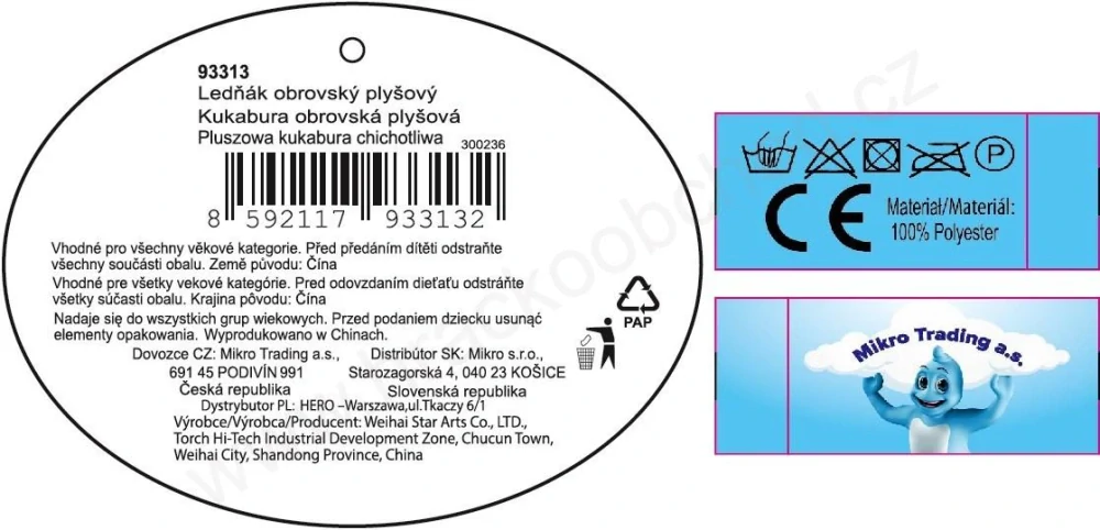 Plyšový pták Ledňák obrovský, 23 cm
