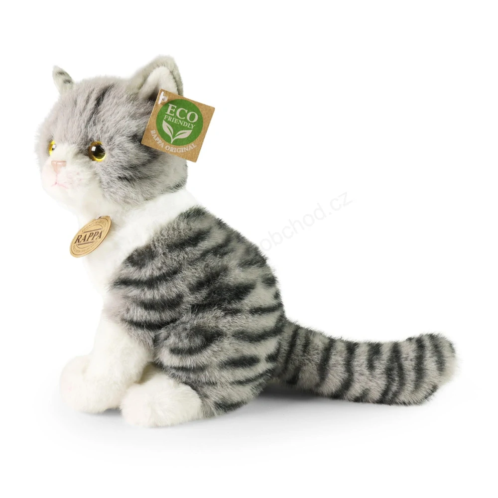 Plyšová kočka šedá sedící 24 cm ECO-FRIENDLY SOFT