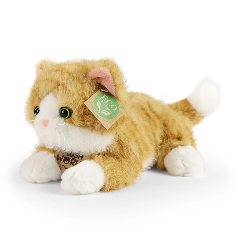 Plyšová kočka ležící zrzavobílá mourovatá 22 cm ECO-FRIENDLY PLUSH WORLD
