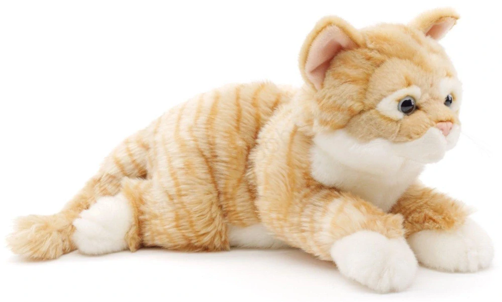 Plyšová KOČKA mourovatá ležící 38 cm - 2 druhy