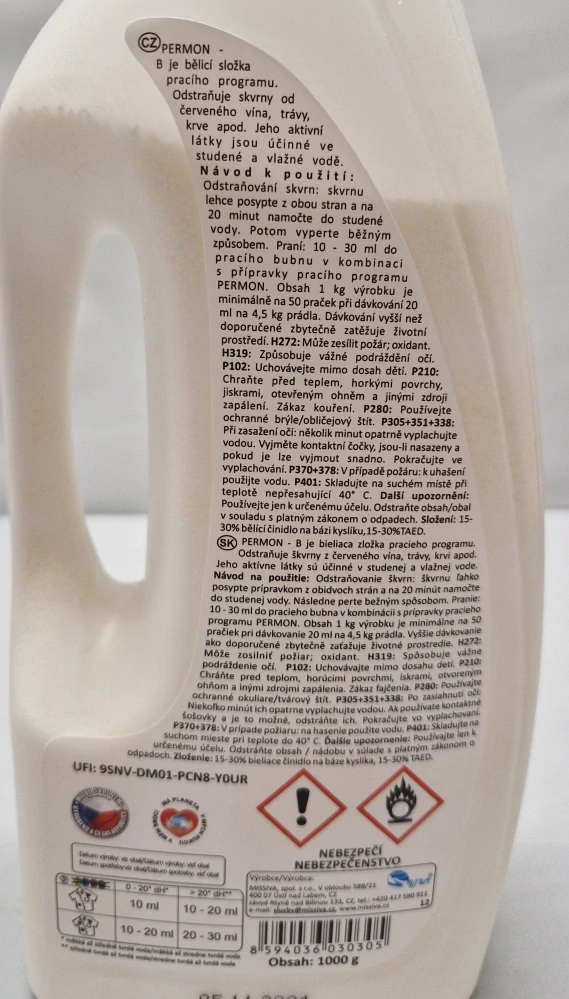 PERMON B – Bělící složka pracího programu na bílé prádlo