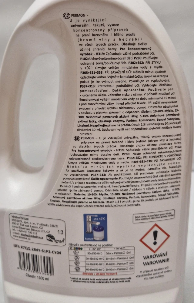 PERMON U PREMIUM- univerzální tekutý přípravek na praní prádla