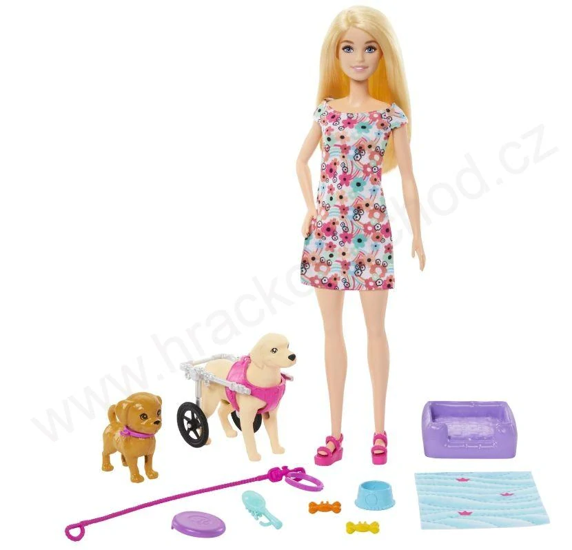 Barbie Panenka a pejsek s invalidním vozíčkem HTK37