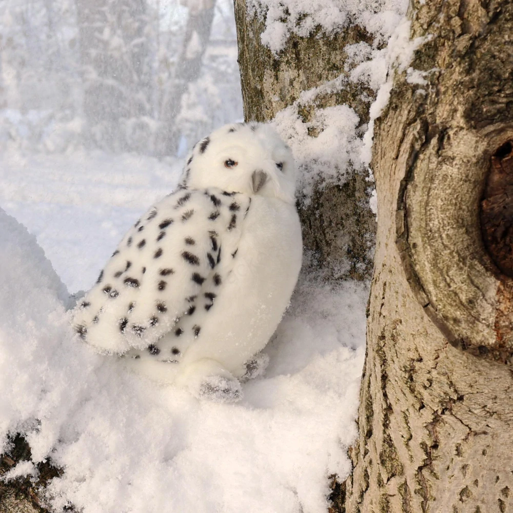 Plyšová sova sněžná 28 cm, s otáčecí hlavou ECO-FRIENDLY