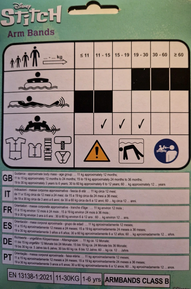 Nafukovací rukávky STITCH 15x23 cm 1-6 let