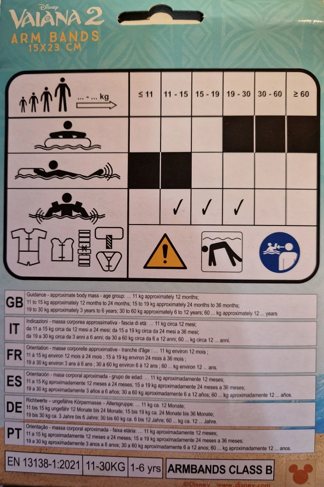 Nafukovací rukávky VAIANA 15x23 cm 1-6 let