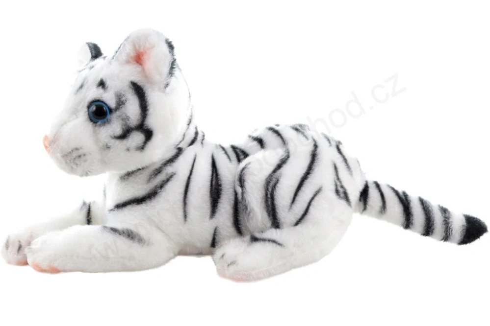 Plyšový tygr bílý ležící, 21 cm