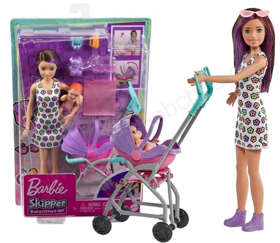 Barbie Barbie Chůva herní set Kočárek GXT34