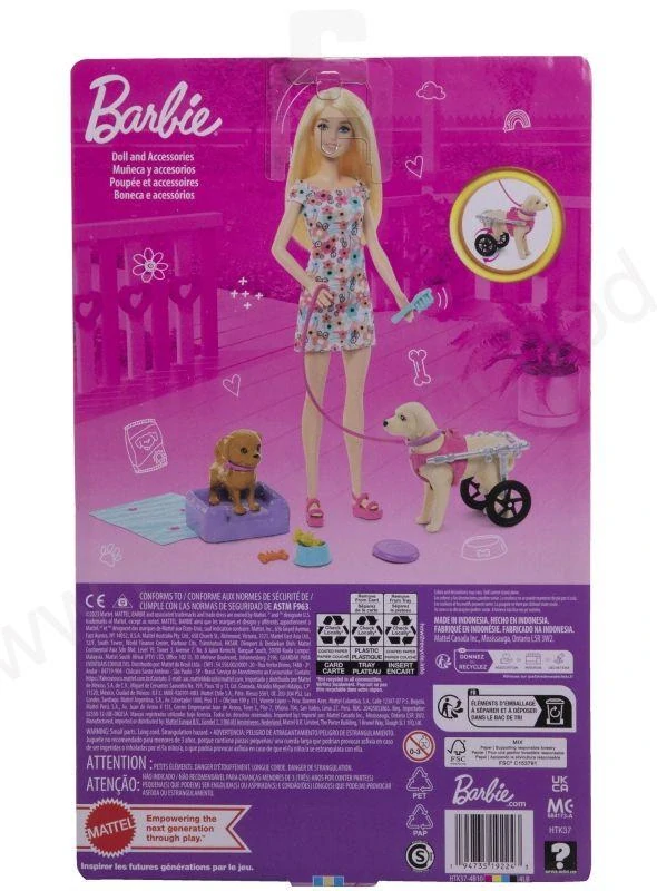 Barbie Panenka a pejsek s invalidním vozíčkem HTK37