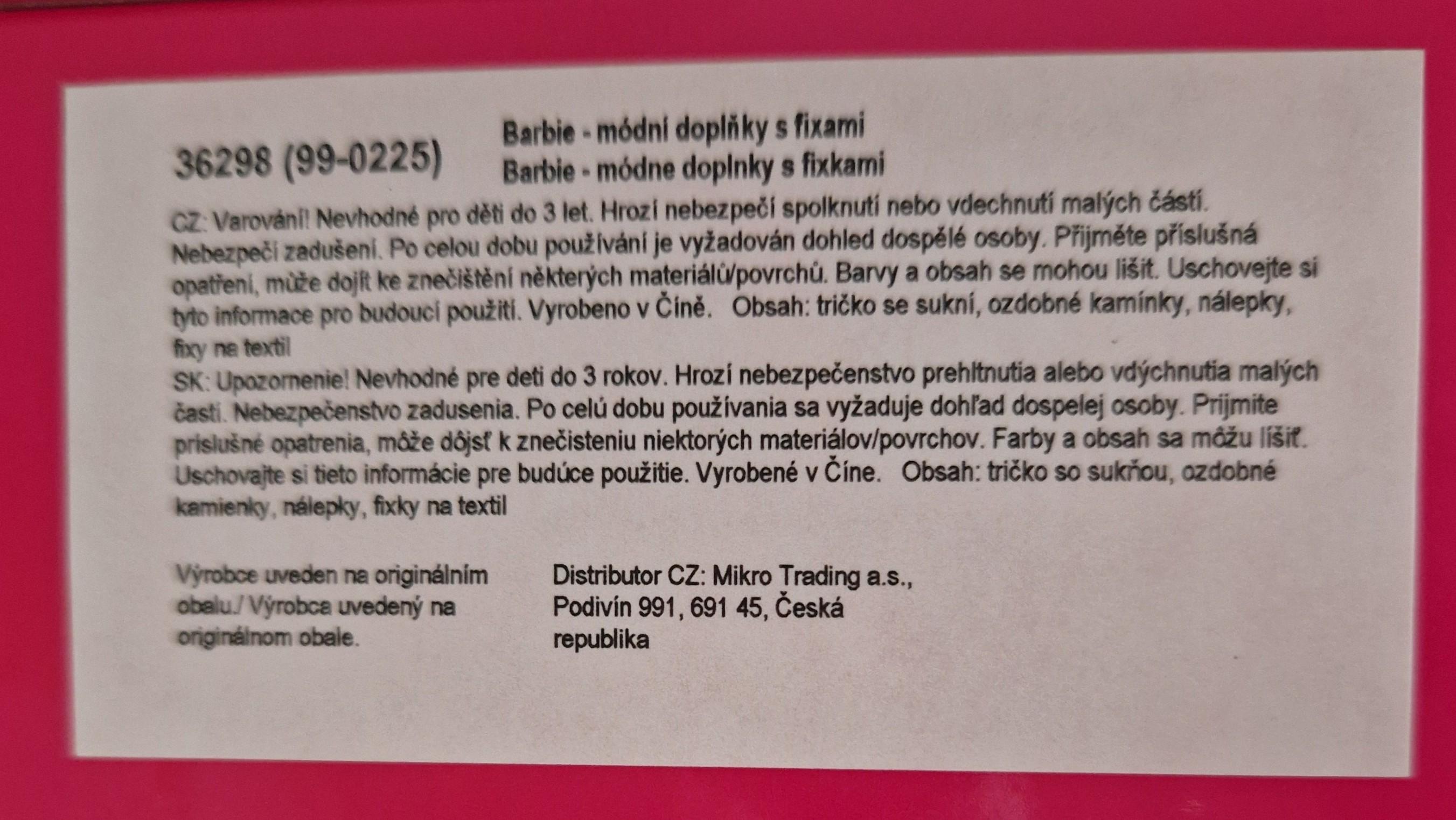 Barbie - módní doplňky s fixami 4 druhy, v krabičce