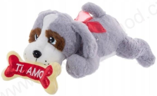 Tulimi Plyšový pejsek s kostičkou, 40cm - šedý