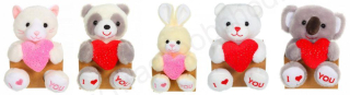 Plyšové valentýnské zvířátko se srdcem, 15 cm, LOVE