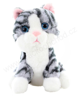 Plyšová kočka sedící mourovatá 16 cm
