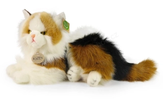 Plyšová kočka trojbarevná chlupatá ležící 30 cm ECO-FRIENDLY