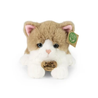Plyšová kočka ležící hnědoobílá 22 cm ECO-FRIENDLY PLUSH WORLD