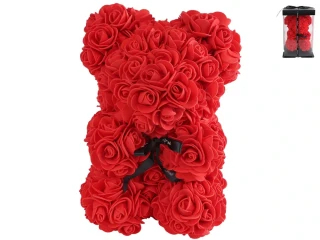 Medvídek z květin červený 23 cm v dárkové krabičce